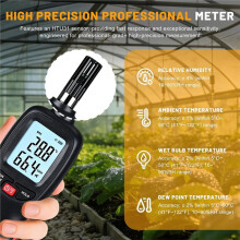 WINTACT Psicrómetro Digital y Medidor de Temperatura y Humedad Que Mide el Punto de Rocío, Bulbo Húmedo y Humedad. Retroiluminación LCD.