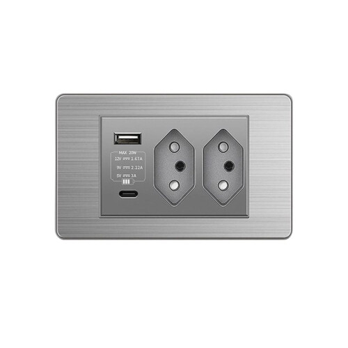 Brazilian Standard Socket Light  Socket Wall Power Socket Dual USB Type-C 10A Fast Charge 20W /Off 2 BR Socket