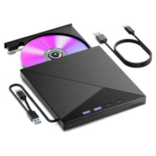External CD DVD Drive, DVD Burner USB-C & USB-A with TF/ Reader Type C Portable External CD DVD Burner