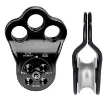 30KN Hitch Climber Pulley 30KN Climbing 3 Holes Pulley Heavy Duty Rock Climbing Rope Pulley for Aerial Work Black