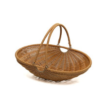 Wicker Harvest Basket with Foldable Handle for Garden Vegetables, Fruits, Flowers, Portable Gathering & Storage Tool L