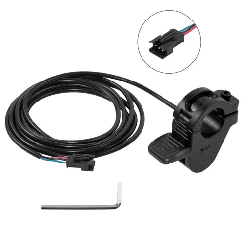 Ebike Thumb Throttle 300X, 3-Pin SM Plug 12-72V Speed Accelerator for 22mm Handlebars, Replacement Throttle