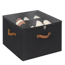 Shoe Storage Organizer, Adjustable Dividers, Foldable, Clear Lid, Fits Sneakers, Sandals, for Closet, Entryway Black