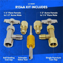 1 Juego de Kit Adaptador R134A, Racores Autosellantes y de una Sola Perforación para Latas de Refrigerante y Herramienta para Válvulas