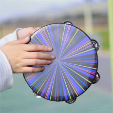 8 Inch Double Row Jingles Radiant Tambourine Hand Drum for Adults Wood Tambourine Dazzling for Party Church