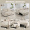 Homcom HOMCOM Corduroy Click Clack Sleeper Sofa with Pull Out Design, Cream White 5