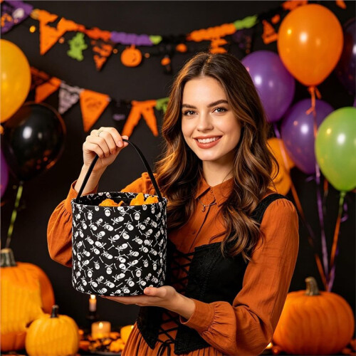Cesta de Decoração de Halloween - Cesta de Abóbora de Corda de ALgodão para Doces, Presentes e Diversão Sazonal C 2
