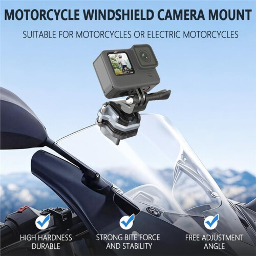 Motorcycle Windshield Camera Mount, Heavy Duty Motorcycle Camera Clamp for  Hero// Osmo Action Camera 2