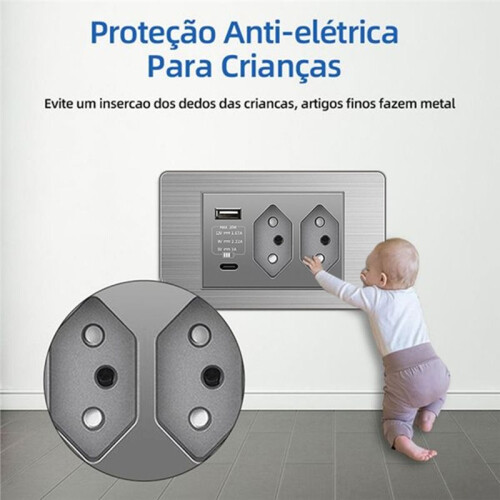 Brazilian Standard Socket Light  Socket Wall Power Socket Dual USB Type-C 10A Fast Charge 20W /Off 2 BR Socket