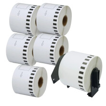 Compatible Continuous Labels for DK-2205, 2.4" X 100 Ft, QL Label Printers, 6 Rolls + 1 Reusable Cartridge