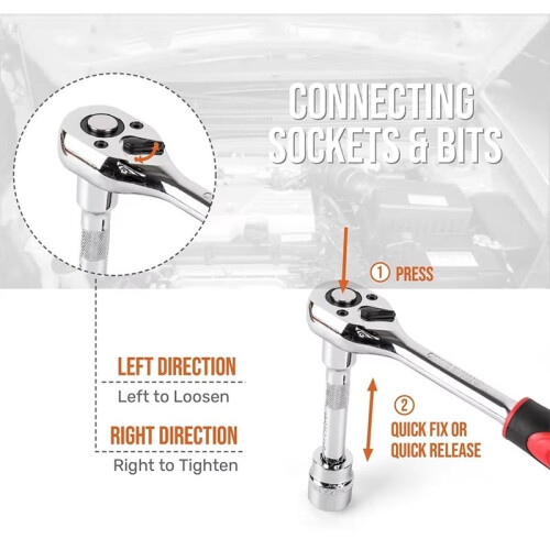 HI-SPEC 1/4 Inch Socket Wrench Multi-Function Ratchet Spanner for Car Motorcycle Repair Hand Tool 2