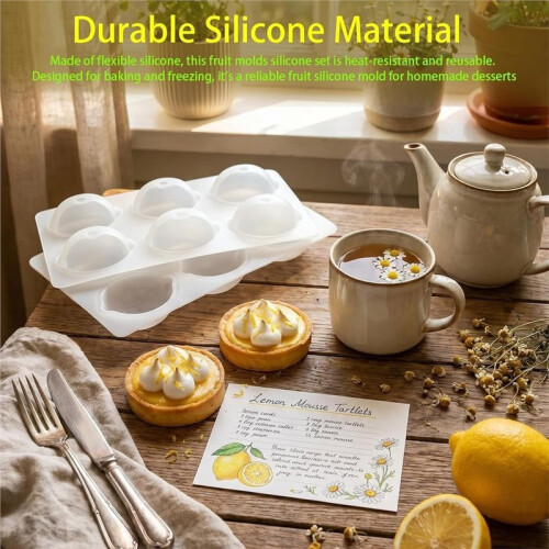 6-Cavity Lemon Silicone Mold, 3D Fruit Shape Baking Mold - Non-Stick Easy Release for Mousse Cake Chocolate (Lemon)