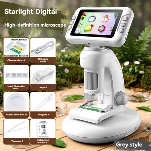 Digital Microscope Multifunctional LCD Screen Three Working Modes Removable Photo Taking Scientific Observation Grey 2