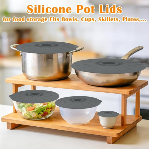 Conjunto de 7 Tampas de Silicone Reutilizáveis e Resistentes Ao Calor para Recipientes de Alimentos, Panelas e Tigelas 2