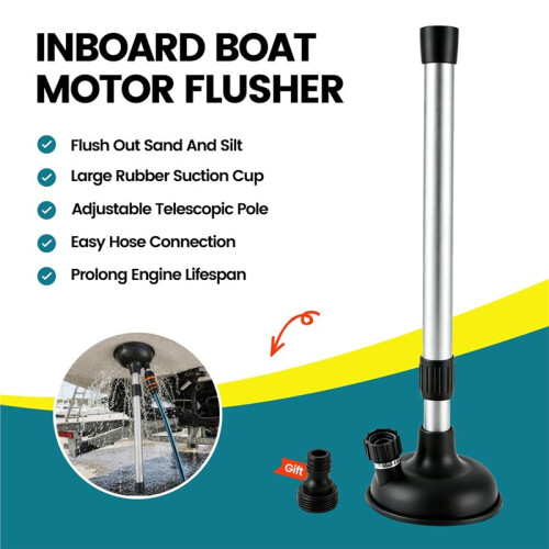 Boat Engine Flusher for Inboard Motors with Large Suction Cup for Hull Intake with Adjustable Pole 1