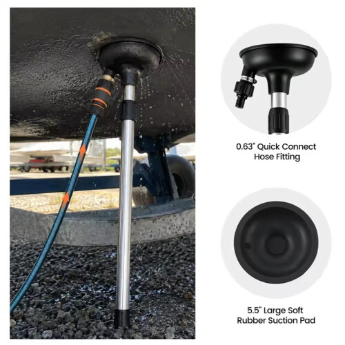 Boat Engine Flusher for Inboard Motors with Large Suction Cup for Hull Intake with Adjustable Pole 2