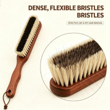 Natural Boar Bristle Dust Brush and Solid Wood-Handled Garment Brush, Suitable for Wool Clothing and Removing Pet Hair