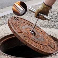2 Piece Channel Cover Lifter Stainless Steel Manhole Hook with T-Handle, for Manhole Covers, Manhole Lids, Drain Grids