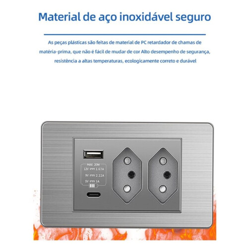Brazilian Standard Socket Light  Socket Wall Power Socket Dual USB Type-C 10A Fast Charge 20W /Off 2 BR Socket 2