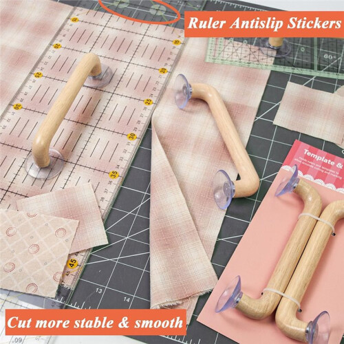 Quilting Ruler Grips, Wooden Handle with Strong Suction Cup Sewing Tools Handle for Quilting Patchwork Ruler Holder 2
