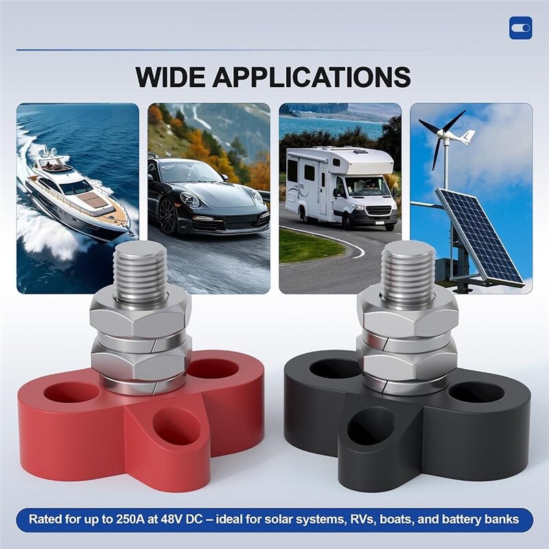 Bus Bar 12V 250A Power Distribution Block with Single 3/8