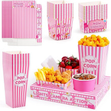 48 Pcs Movie Night Party Supplies Snack Popcorn TraysPink Paper Cinema Accessory, Family Outdoor Birthday Decor