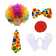 SClown Costume Set Performance Wavy Curly Clown Wig Set Halloween Cosplay Costume for Adults Unisex Funny