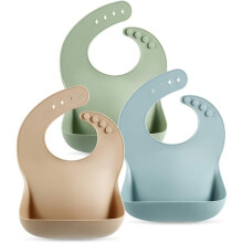 1 Juego/3 Baberos de Silicona para Bebé, Impermeables y Suaves, Unisex, Adecuados para Bebés de 10 A 72 Meses