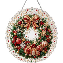 Christmas Pearl Diamond Painting Suncatcher Kit,DIY Pre-Assembled Metal Chain,Round Board with Lace A