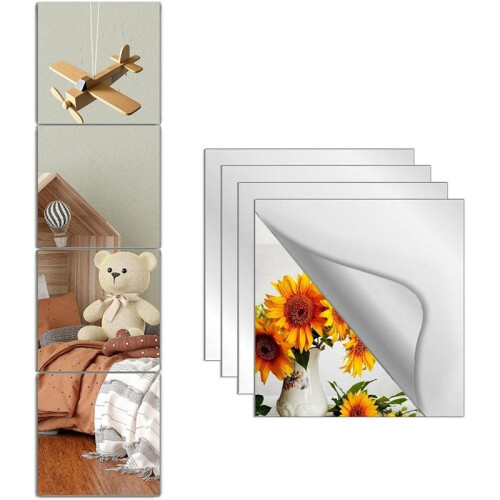 Azulejos de Espelho Autoadesivos e Inquebráveis para Decoração de Parede, 8 Peças de 40x30 cm (16x12 Polegadas)
