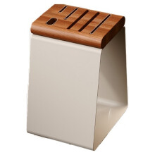 Universal Knife Block Holder, Modern Cream Metal Wood Knife Block Without Knives, 6 Slot Kitchen Storage Rack Organizer