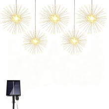 5Pcs Hanging Solar Outdoor Fireworks Lights 450 LED Flashing Starburst Lights DIY Firework Fairy Lights Warm