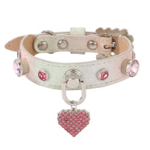 PU Dog Collar with Rhinestone Pendant for Puppies - Stylish Pet Accessory C