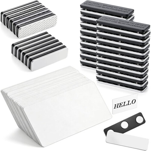 Pacote com 50 Etiquetas Magnéticas para Identificação, Graváveis, com Ímãs Fortes, Reutilizáveis, em PVC Preto, 2,5 X 7,5 cm (1 X 3 Polegadas)