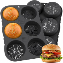 2 Stuks Hamburgerbroodjespan, 4 Inch Siliconen Hamburgerbroodjesvorm 6 Kopjes Grote Hamburgerbroodjespan voor Zelfgemaakte Broodjes