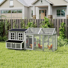 PawHut 2-Piece Chicken Coop and Run Set, for 5-9 Chickens, Light Grey