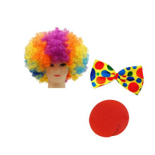 SClown Costume Set Performance Wavy Curly Clown Wig Set Halloween Cosplay Costume for Adults Unisex Funny