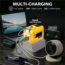 250W Strömomvandlare för 20V-Batteri, Bärbar Batteriomvandlare, 1 AC-Uttag, 2 USB-Portar, 1 Snabbladdningsadapter Av Typ C (EU)