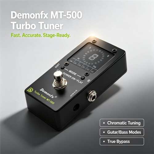 Demonfx MT-500 Turbo Guitar Tuner with Chromatic and Guitar/Bass Programmable Modes True Bypass, Muted Output 2