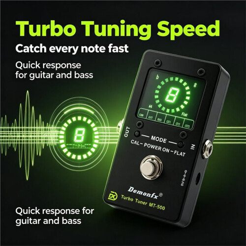 Demonfx MT-500 Turbo Gitarrstämapparat med Kromatisk och Gitarr/Bas Programmerbara Lägen, True Bypass, Dämpad Utgång 2