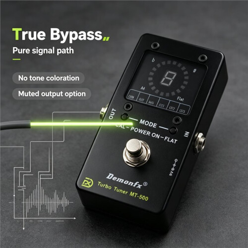 Demonfx MT-500 Turbo Guitar Tuner with Chromatic and Guitar/Bass Programmable Modes True Bypass, Muted Output