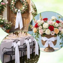 12 Pcs Blank Wreath Sash for Front Door, White Wreath Sash Polyester Ribbon, Sashes for Wreaths DIY Embroidery Decor