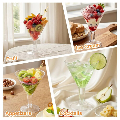 50 Pack Plastic Martini Glasses,Disposable Clear Cocktail Cups , Unbreakable Stemware for Weddings, Summer Parties 2