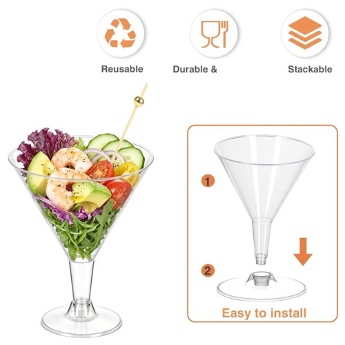 50 Pack Plastic Martini Glasses,Disposable Clear Cocktail Cups , Unbreakable Stemware for Weddings, Summer Parties 2