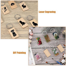 100pcs Wooden Keychain Blanks, Rectangular DIY Wooden Tags with Rings, Supplies for DIY Use