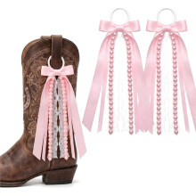 Ribbon Bow Boot Bows, White Plaid Boot Bows Glitter Pearl Lace Holiday Birthday School Accessory