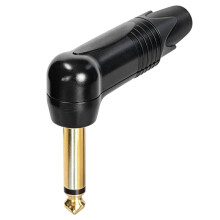NP2RX-B 1/4" Professionele Mono Haakse Telefoonaansluiting met 2 Vergulde Contacten, Zwart, voor Instrument- en Audiokabels