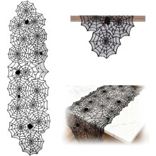 Chemin de Table Halloween (Lot de 2), Chemin de Table en Dentelle Noire à Motif Toile D'Araignée, 33 X 183 cm, pour Table à Manger, Cheminée,