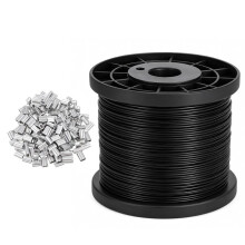 Czarna Lina Stalowa Powlekana Winylem, 1/16", 328 Stóp, Kabel Ze Stali Nierdzewnej 304 Ze 100 Tulejami Zaciskowymi