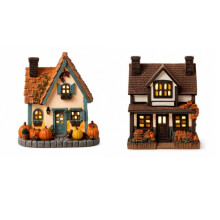 Decoración de Cabaña de Calabaza Otoñal, Figura de Resina con Luz Cálida en Miniatura para Repisas de Chimenea y Mesas de Entrada